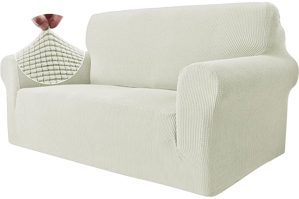 Ystyle Housse Canapé 2 Places avec Accoudoirs, Extensible Housses de Canapé, Universelle Housse Canape Protection Chat Chiens Griffures, Housse Fauteuil Antidérapante, Blanc Naturel