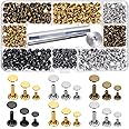 sinzau Leather Rivets, 3 Sizes 4 Colours Double Cap Rivet, Tubular Metal Studs with 3 Fixing Tools, Pack of 180