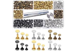 180 set rivetti in pelle, Sinzau 3 formati doppio cappuccio rivetto borchie in metallo tubolare con 3 pezzi strumento di fissaggio per fai da te in pelle rivetti, 4 colori oro, argento, bronzo, bronzo