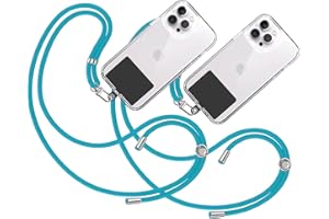 TBOC 2X Cordón Correa Cuerda Universal [Turquesa] Colgar Funda Teléfono Móvil Cuello - Cinta Cadena Colgante con [Parche Negro] de Plástico - Colgador Lanyard Regulable con Enganche Llavero
