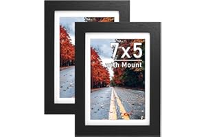 Zueyunstoo 7x5 Picture Frames, Pack of 2 Black 7x5 Photo Frames, 5x7 Frame with mount, Wall Mounted and Freestanding