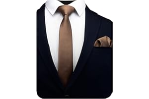 Gusleson 2.4" Slim Necktie and Handkerchief Set For Men Solid Skinny Tie