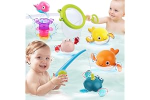 Giocattoli da Bagnetto per Bambini, Banaone 10 Pcs Gioco di Pesca Magnetica con Rete, Pupazzetti per Il Bagno Galleggianti Che Spruzzano, Vasca da Bagno o Piscina Giocattoli Educativi per 1 - 6 Anno