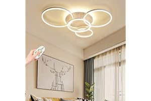 AUCF Przyciemniana lampa sufitowa LED, nowoczesna, do salonu, z pilotem zdalnego sterowania, metalowa, akrylowa, oświetlenie sypialni, kuchni, jadalni, łazienki, lampa punktowa, biała, 5 pierścieni