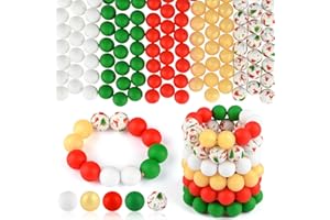 ASTARON 100 Pcs 15mm Silicone Beads for Keychain Making, Green Red Gold Round Beads Bulk for Christmas Bracelets Crafts Jewelry Making Supplies Christmas Ideas Decorations Gift