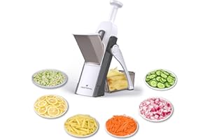 ONCE FOR ALL Mandoline de Cuisine Manuelle Multifonction Tous Coupe Légumes Lame en acier inoxydable, Julienne, Cubes, Fcoupe Patate Frite carotte, tomate (Gris)