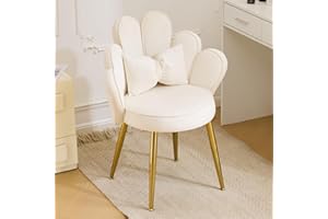 Bonnlo Schminktisch Stuhl mit Blütenblatt-Rückenlehne, Sessel Wohnzimmer, Lesesessel, Moderner Esszimmerstuhl mit verstellbaren Goldbeinen & Schleifenkissen für Schlafzimmer, Homeoffice (Weiß)