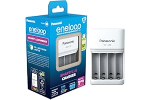 Eneloop SmartPlus caricabatterie, per 1-4 batterie ricaricabili AA/AAA, 1.5 ore tempo di ricarica, 10 funzioni di sicurezza
