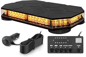 FXLPOWER Gyrophare à 42 LED avec Câble de 3.8 Mètres, Jaune LED Avertissement 12-24V avec Aimant, étanche IP68, 38 Modes pour Véhicules de Construction Tracteur Remorque Chasse-Neige
