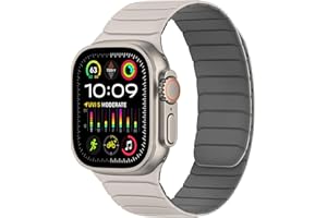 Tasikar Magnetic Straps Compatible with Apple Watch 49mm 46mm 45mm 44mm 42mm Soft Silicone Replacement Loop Wristband Compatible with iWatch Ultra SE Series10 9 8 7 6 5 4 3, Starlight-Grey