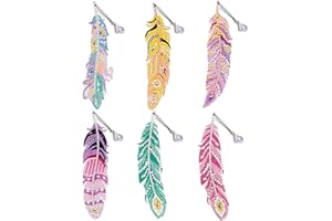 WOLEPAZ 6Pcs Diamond Painting Bookmarks Kits, DIY Feather Diamond Art Bookmarks with Tassel Crystal Rhinestone Pendant Bookmark Diamond Painting Kits for Books, Bags, Children Adults Art Crafts Gifts(MSQ024)