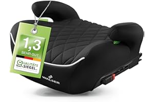 WALSER Premium Kinder Sitzerhöhung Auto ISOFIX, Qualitätssieger Sehr Gut* Kindersitz Auto 125-150 cm, Kindersitzerhöhung Auto Andy neueste Norm 2024 ECE R 129, Sitzerhöhung Auto Kindersitz schwarz