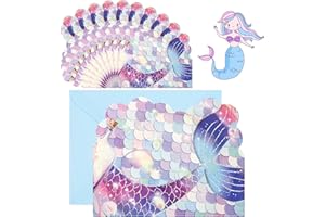 GUIFFLY 20 Pack Mermaid Party Invitations, Party Invitations Kids with Envelopes, Mermaid Invitations Girls Party Invitations for Kids Boys Girls