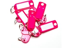 van den Heuvel Schlüsselanhänger neon pink | 10 Schlüsselanhänger Rohlinge zur Beschriftung | Schlüsselschild mit Ring zum Beschriften und Auswechseln | extra stabile Schlüssel Beschriftungsschilder