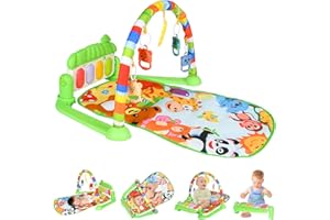 AOMIG Tapis d'eveil Bebe,Tapis Musical D’Éveil pour Bébé Tapis D’éveil Piano Contient 5 Jouets Suspendus Amovibles 3 Modes de clavier de Piano Musical,avec Musique et Lumières,pour Naissance