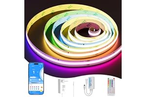 PAUTIX RGB Smart IC Ruban LED COB Kit 5M, DC24V 3150LEDs Pixels à Changement de Couleur Adressable Smart RGB LED Bande Lumineuse avec Alimentation 72W et Contrôleur pour Projets d'Éclairage à Domicile