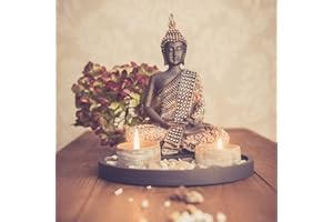 DSZAPACI Buddha Sitzend mit Teelicht 22cm Deko-Statue für Wohnzimmer oder Bad Zen-Garten Deko-Figur Teelichthalter orientalisch (Nr. 1)