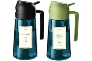TrendPlain Ölsprüher für Speiseöl – 2 Stück 470ml Olivenöl Flaschen mit Sichtschutz – 2-in-1 Ölspender & Sprühflasche – Mit Etiketten zur Beschriftung – Küchen Gadgets – Schwarz & Grün