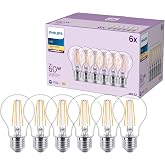 Philips Classic LED Light Bulb A60 60W Colourless E27 Warm White 2700K Pack of 6
