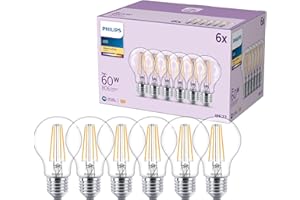Philips Classic A60 Żarówka LED, 60 W, Clear, E27 Socket, Ciepła Biel 2700 K, 6 sztuk