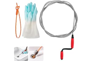 TOHADRILL Deboucheur Canalisation 5m x 6mm, Furet Deboucheur Canalisation, Siphon Evier Cuisine, avec Gants Bleus, pour Toilettes, Siphons Sol, Lavabos