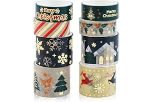 VIDILLO Washi Tape Set 8 Rotoli Natale Tape decorative colorati japanese Washi Tape Set Nastri Washi mascheratura per decoratori fai da te scrapbooking adesivo per feste Incartare Regali (Fiocco di neve)