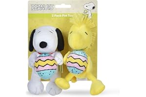 KEYOUNG Peanuts for Pets Easter 6" Snoopy & Woodstock Spring AST Plush Squeaker Toy 2PC | Peanuts Dog Toys, Snoopy & Woodstock with Easter Eggs| Easter Dog Gifts | Snoopy Toys for Dogs