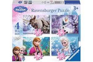 DISNEY Ravensburger - Puzzle Frozen, Collezione 4 in a Box, Idea Regalo per Bambini 3+ Anni, Gioco Educativo e Stimolante, 4 Puzzle 12-16-20-24 Pezzi, 70x50 cm