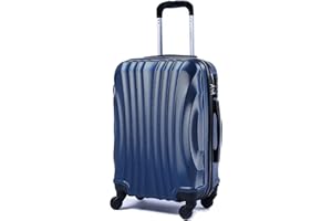 R.Leone Valigia da 1 Fino a Set 4 Trolley Rigido grande, medio, bagaglio a mano e beauty case 4 ruote in ABS 2037 (Blu, M Medio)