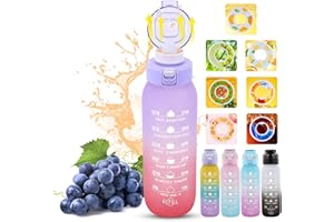 Usper Borraccia da 1 litro, senza BPA, a prova di perdite, con 7 capsule aromatiche, in Tritan, profumata, 0 zucchero, 0 calorie, nuova fragranza di frutta, con cannuccia, per palestra e attività