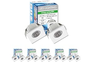 Sigmaled lighting, MINI SPOT LED 3W, Dimmerabile, 300lumen, Luce Naturale 4000K, Faretto QUADRO incasso, 220V / 240V AC Driver NON NECESSARIO, 35x35x25mm, 10 Spots (5 scatole da 2 pezzi)
