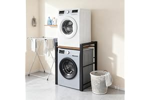 Waschmaschine Regal, Waschmaschine und Trockner übereinander, Waschmaschienenregale, 300 Kg Belastbar, Waschmaschine Schrank überbau für Badezimmer Küche Balkon Waschküche (Schwarz)