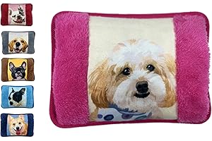 VITBEL Borsa Acqua Calda Elettriche con Morbida Fodera in Peluche; 500 watt;Temperatura max 75°C;utile come Scaldamani e Scaldapiedi;Ideale per Alleviare Dolori Muscolari,Dorsali e Mestruali (Cane-Rosa)