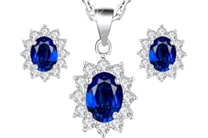 Crystalline Azuria Mujer 18ct Chapado en Oro Blanco Zafiro simulado Azul Zirconia Elipse Juego de joyas Collar Pendientes