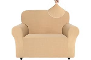 Easy-Going Armchair Covers, Non Slip Stretch Jacquard Sofa Covers for Kid Pet Dog, 1 Piece Sofa Slipcovers for Leather Single Sofa, Washable Couch Settee Covers Furniture Protectors, Beige