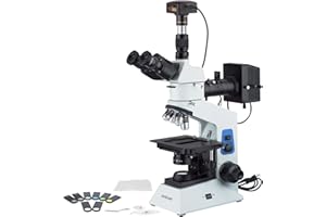 AmScope Microscope métallurgique polarisant 40x-800x avec lumières supérieures et inférieures + caméra USB 3.0 18 MP