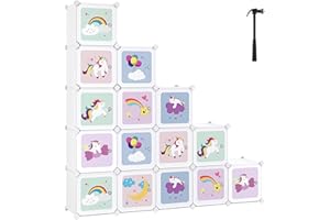 SONGMICS Armadio Cameretta, Guardaroba Modulare a 16 Cubi con Ante, Libreria Bambini, Scaffale Porta Giochi in Plastica, Mobile Porta Giocattoli, Scarpiera, 123 x 31 x 123 cm, Bianco LPC906W01