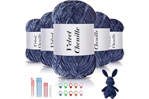 ‎MAXEE Maxee 500g(5×100g) Samtig Babywolle, Samt Chenille Garn mit Häkelwerkzeuge, Kuschelweich Velvet Chenillegarn Flauschige, Weich Plüschwolle Häkelgarn Wolle zum Stricken & Häkeln