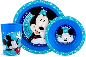 Lulabi Set Pappa 3 Pezzi Disney Mickey Cosmo – Piatti e Bicchiere in Polipropilene Blu, BPA Free – Piatto Piano 20,5 cm, Piatto Fondo 15 cm, Bicchiere 24 cl