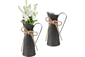 APOMOONS 2 Jarrones para Flores Metal Estilo Rústico Jarron Metalico Jarrón Flores Secas para Leche Galvanizado Vintage Shabby Chic Decoración Campestre para El Hogar Bodas Y Colocar Plantas