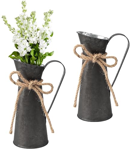 Lot De 2 Vases Décoratifs Vintage En Métal - Style Maison De Campagne Française - Noir Mat - 8