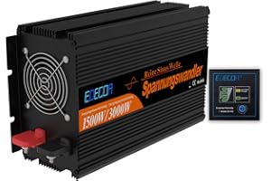 EDECOA Inversor 12v 220v Onda Pura 1500w con Mando a Distancia para Caravanas, Panel Solar Convetidor de 12v 230v Transformador de Corriente