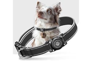 JIARUI Airtag - Collare per cani – 100% impermeabile, per Apple AirTag, riflettente, morbido imbottito, durevole, GPS per cani di taglia media (nero, M)