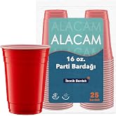 25 Adet İkonik Amerikan Parti Bardağı Kırmızı Plastik Bardak Tek Kullanımlık 16 OZ - 500 ML