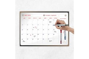 PREVIS Pizarra Calendario Pared Adhesivo A3 40x30cm con 3 Rotuladores - Planificador Mensual Cocina, Escritorio, Habitación, Oficina - Wall Calendar 2025 Planner
