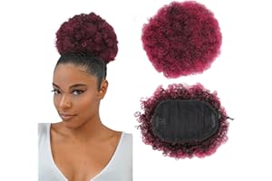 prinfantasy Hair Buns Afro Puff Drawstring Hairpiece Short Hair Updo Human Hair Extensions for Black Women Red Hair,FQ061