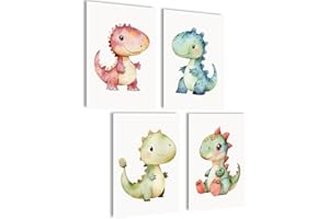 mojoliving Lot de posters pour chambre d'enfant, garçon et bébé, tableaux muraux, pour chambre d'enfant, fille, décoration de chambre de bébé (dinosaures)