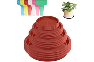 WANGCHAOJIU 16 PcsPlant Pot Saucers, Plastic Plant Saucers for Pots, Round Plant Trays for Pots, pPlant Pot Trays Circular for Indoor Outdoor Garden Balcony Plants Flowers, with 24 Lables (12/16/18/22cm,Red)
