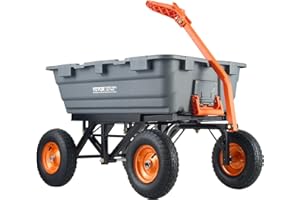 VEVOR Dump Cart, Poly Garden Dump Cart with Easy to Assemble Steel Frame, Dump Wagon with 2-in-1 Convertible Handle, Utility Wheelbarrow 1500 lbs Capacity, 13 inch Tires