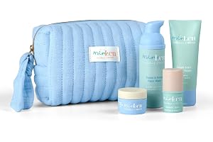 minLen Hydramazing Heroes Set – presentförpackning med resefavoriter - necessär, rengöring, ansiktskräm, duschgel och läppbalsam, för fräsch hud med lyster (vegansk)
